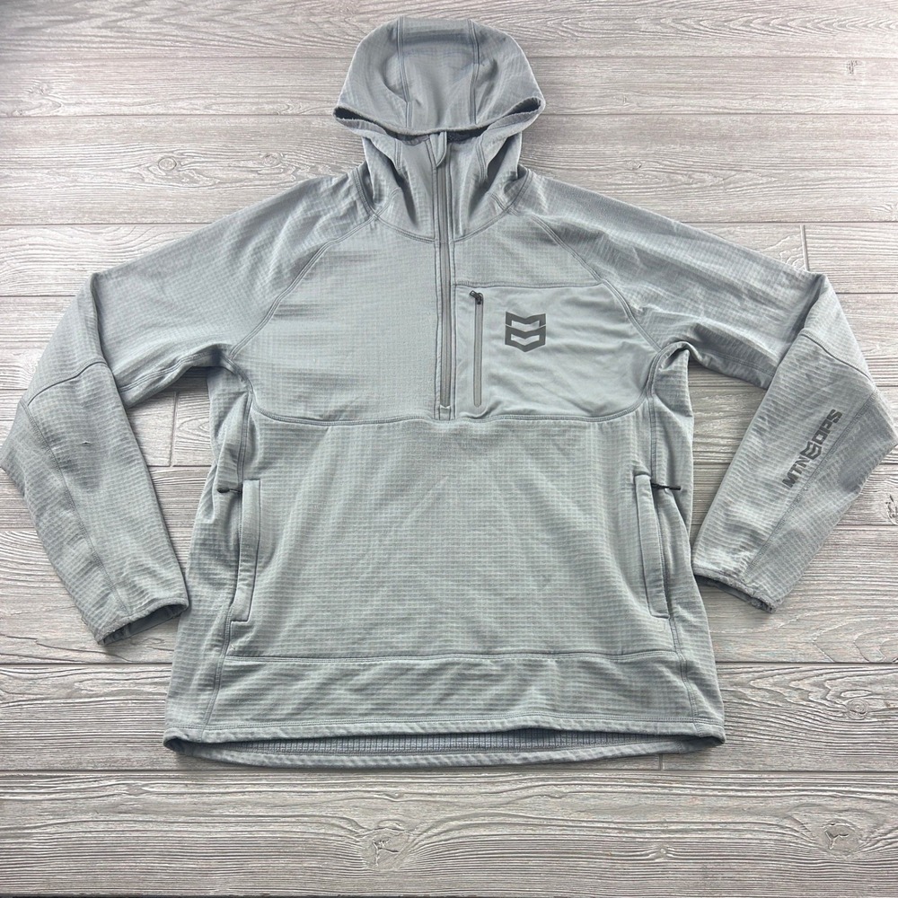 MTN OPS Premium Apparel Mens XXL Grey Grid Fleece Quarter Zip Hoodie Pullover